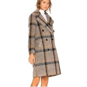 KENDALL + KYLIE Double Breasted Long Coat in Brown Plaid
